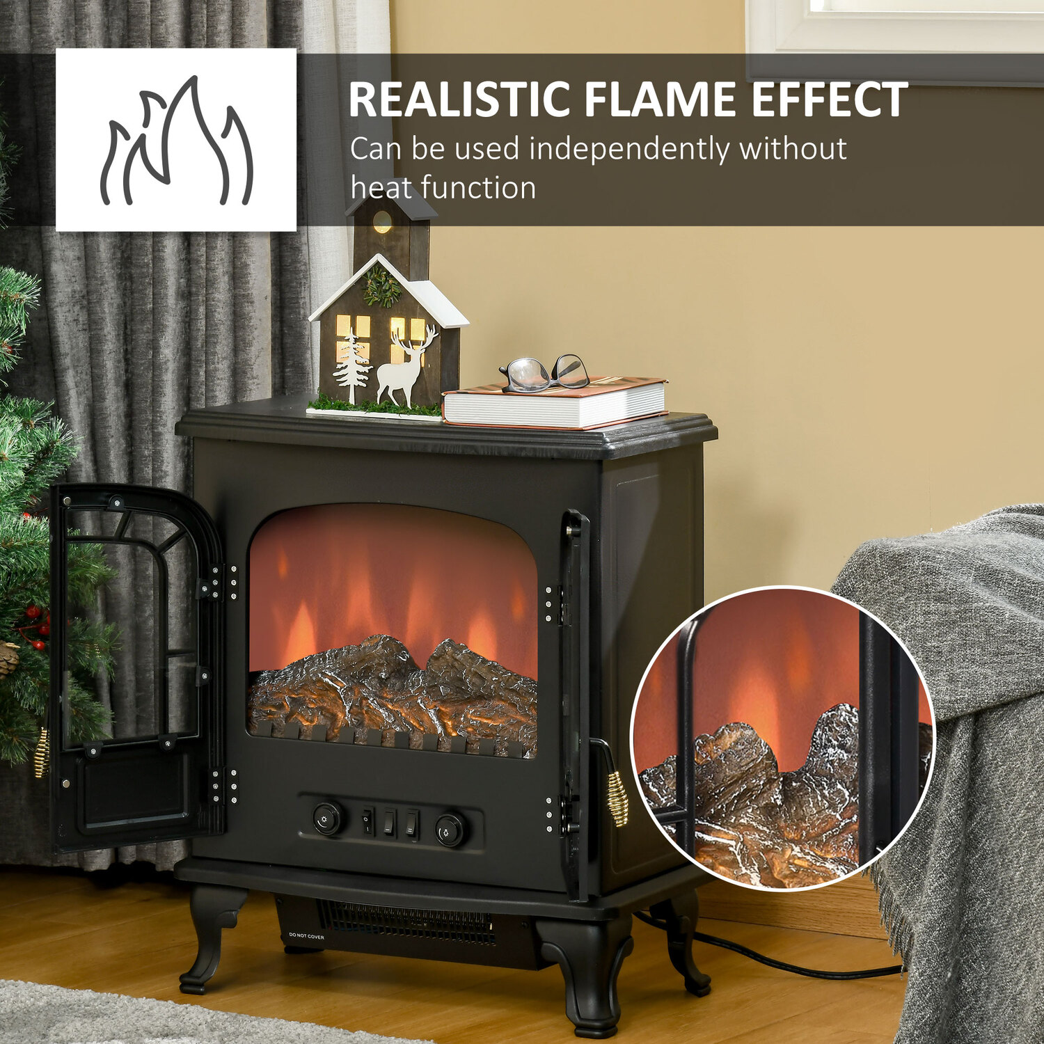 Electric Fireplace Heater with LED Fire Flame Effect
