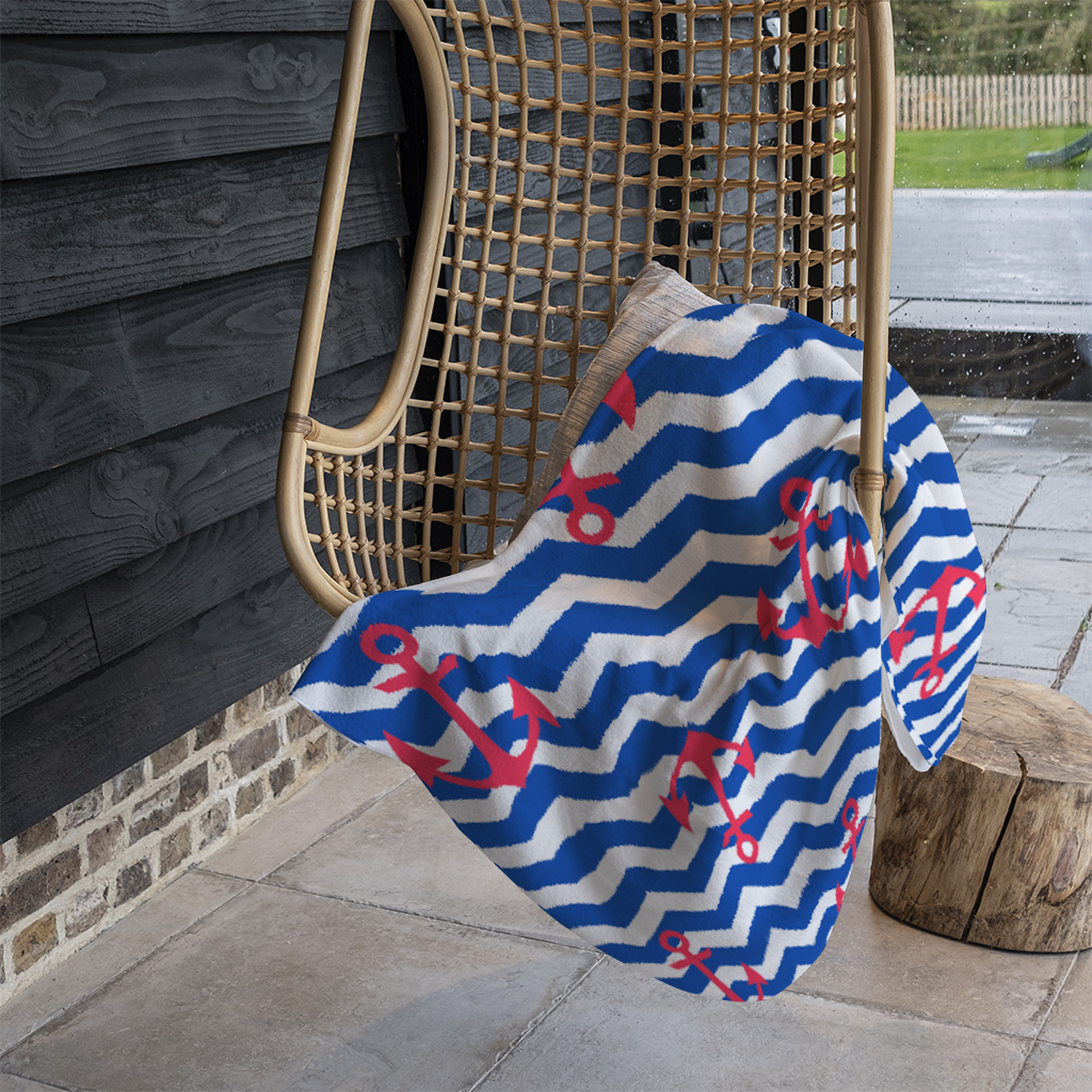 Anchors On Zig Zag Stripes Blanket - Blue