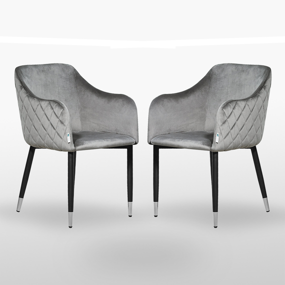 Set of 2 Verona Velvet Dining Chairs Upholstered Silver End Caps Dining Room