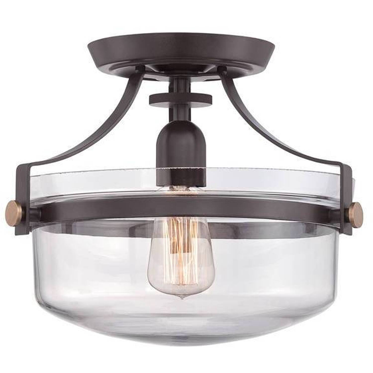 Penn Station 1 Light Semi Flush Ceiling Light Western Bronze, E27 - Western Bronze