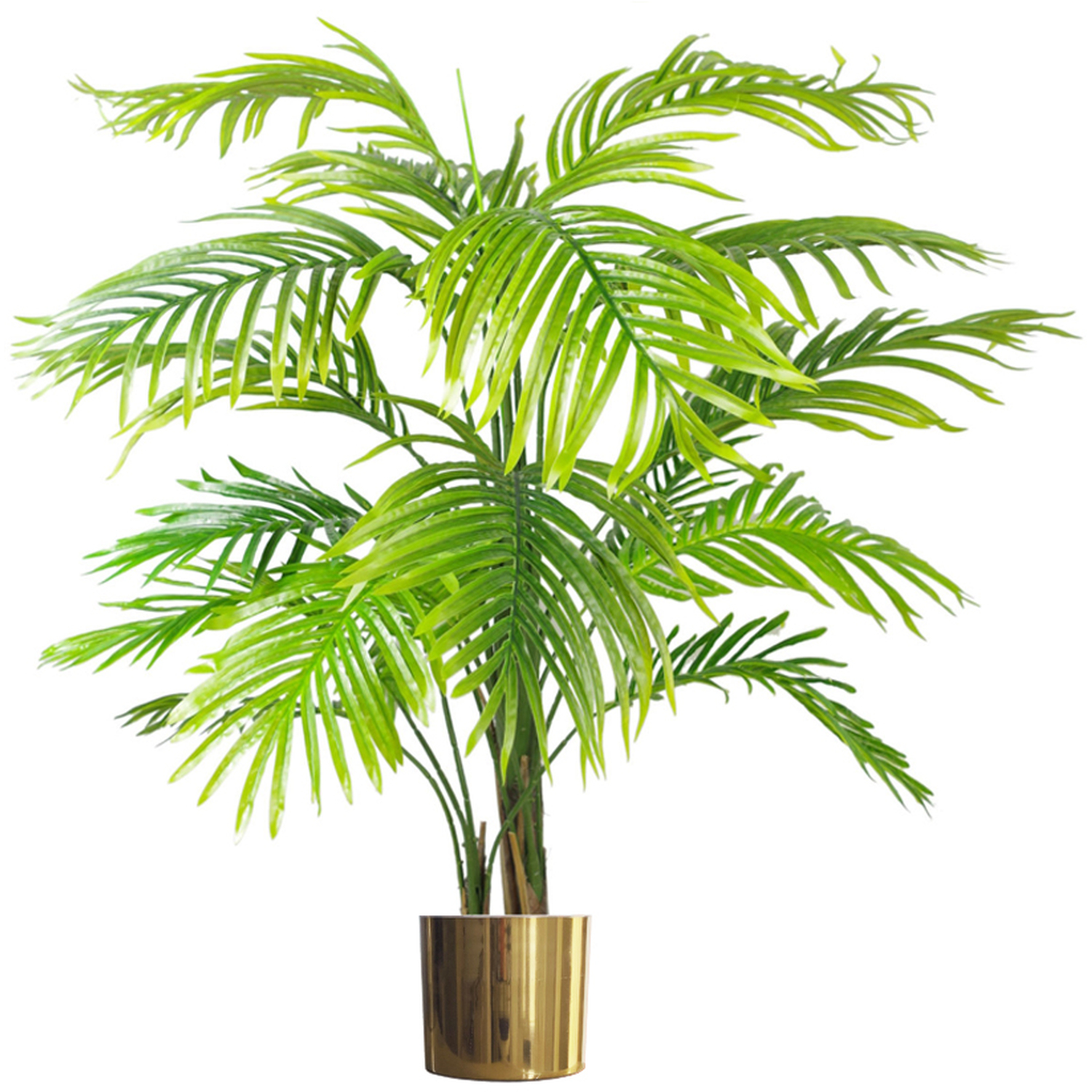 Artificial Areca Palm Tree - Realistic Gold Metal Planter - Green
