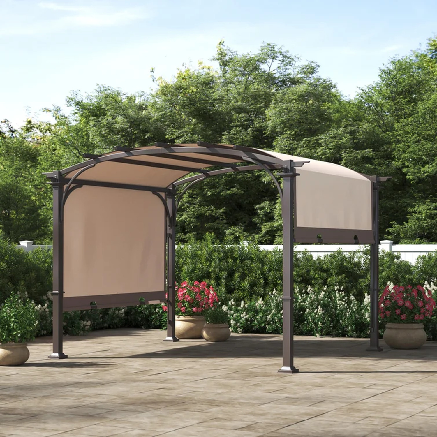 Metal Pergola with Adjustable Canopy and Wireless Speaker - Beige thumbnail
