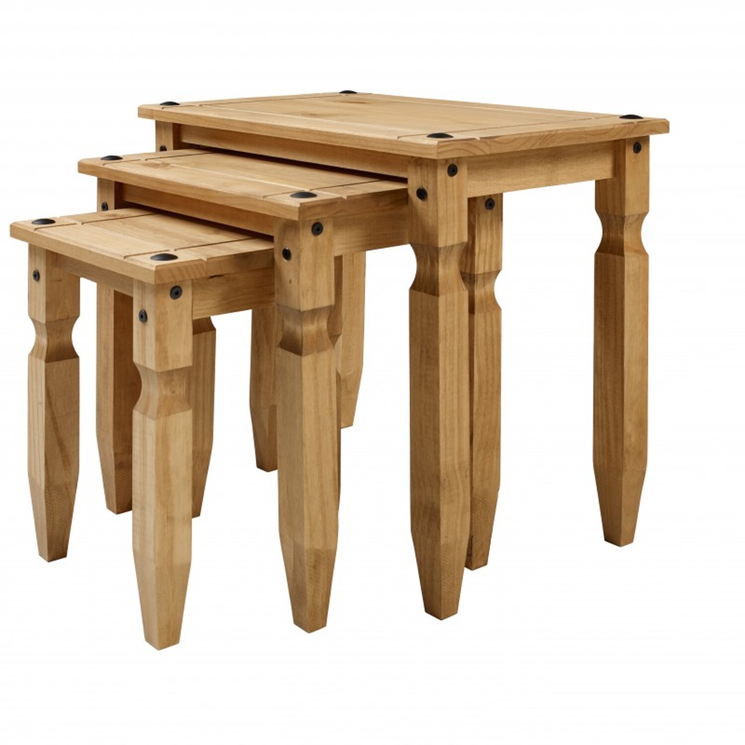 Corona Piccolo Nest Of 3 Tables Solid Wood Pine Wooden Side End Lamp - Antique Wax