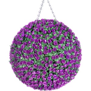 Best Artificial 38cm Purple Rose Hanging Basket Flower Topiary Ball