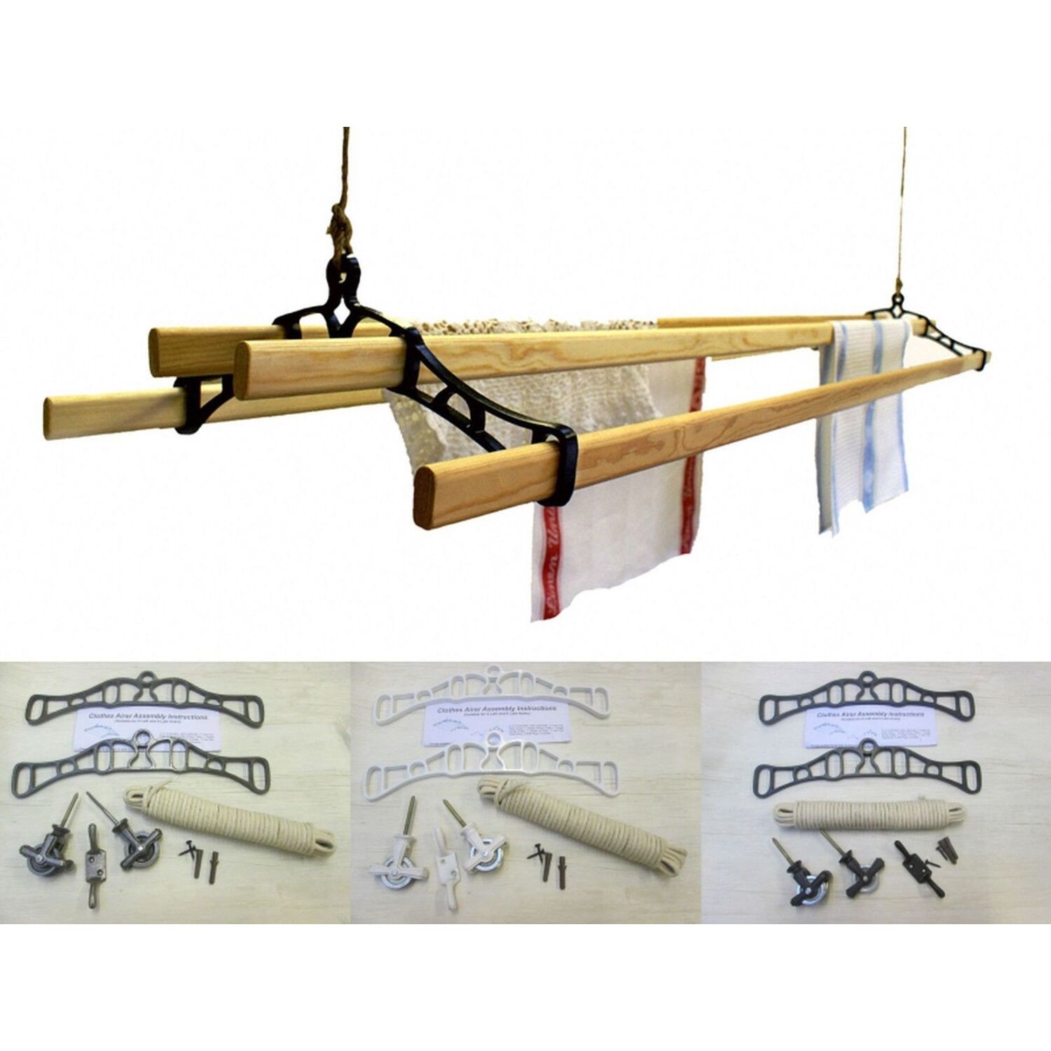 Image of 4 Lath Victorian Antique Iron Ceiling Airer 2.10m - Antique Iron