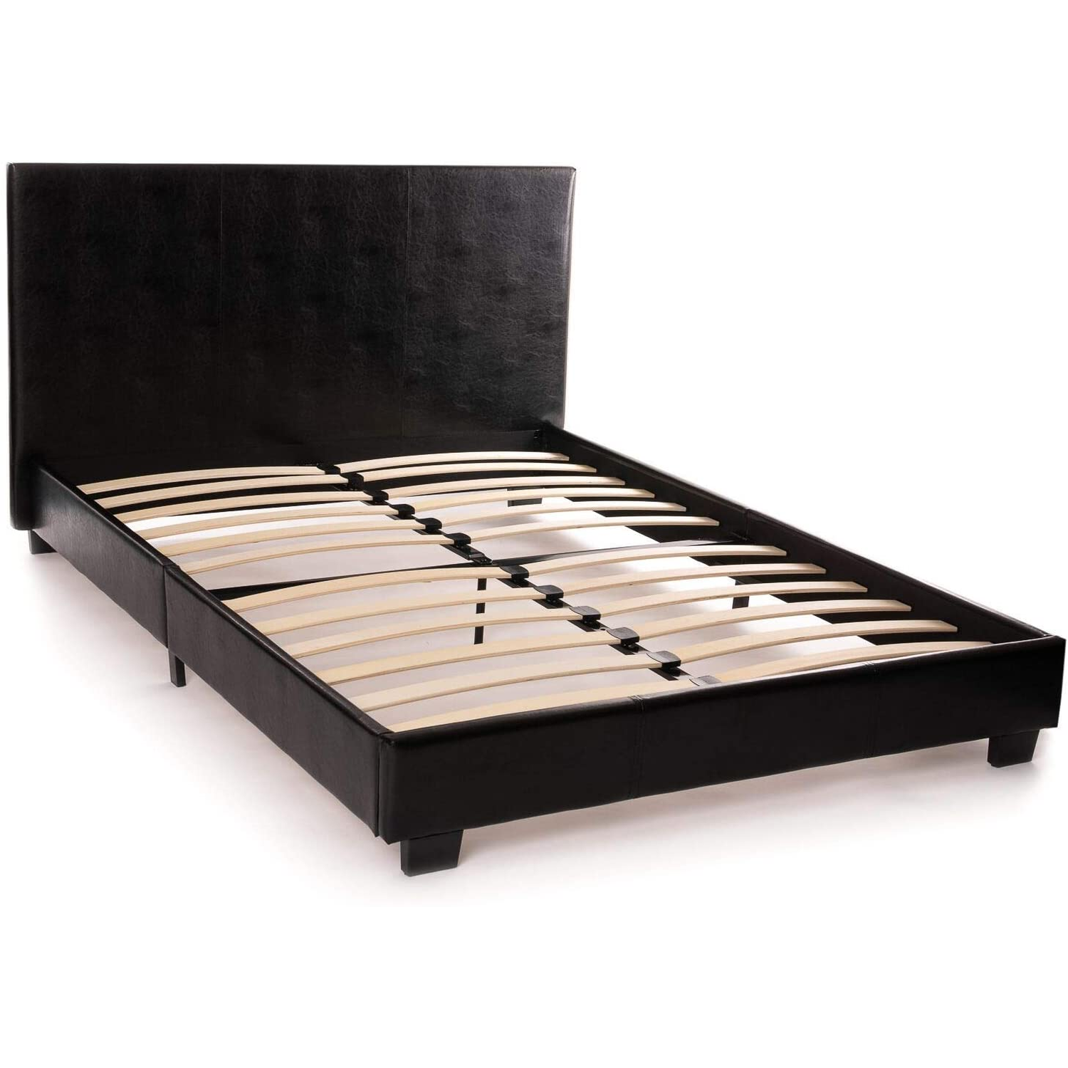 Leather Bed Frame Upholstered - Black Double No
