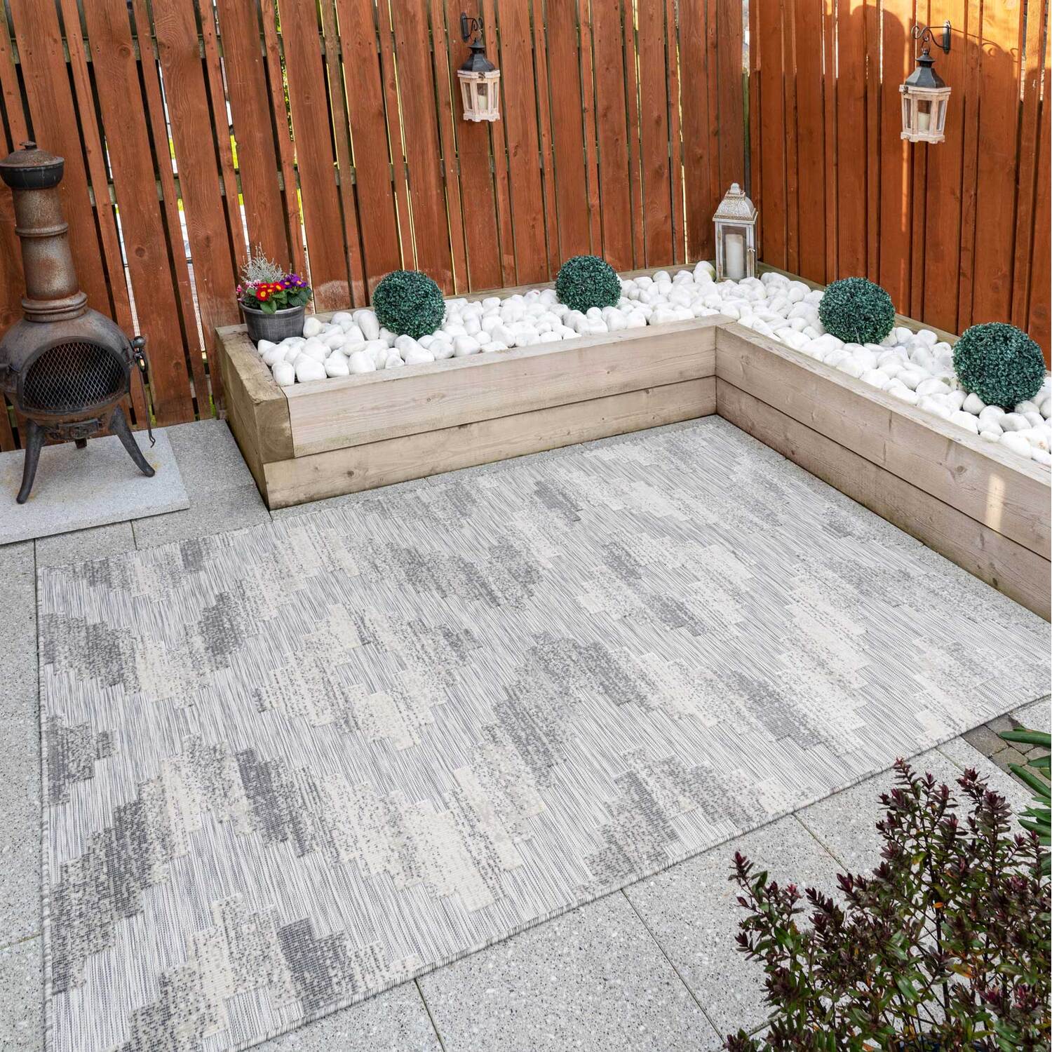 The Rug House - Stone Greige Diamond Geometric Textured Flatweave Indoor Outdoor Rug - Stone / 290 x 192cm thumbnail