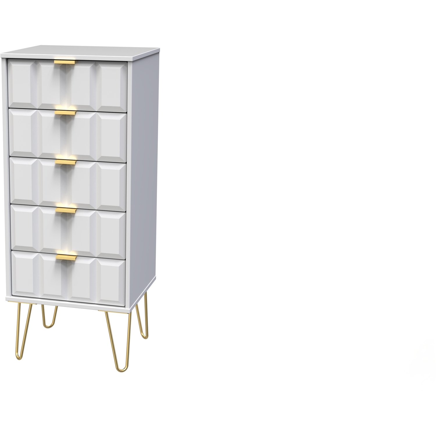Cube Ready Assembled 5 Drawer Bedside Cabinet - White Matt
