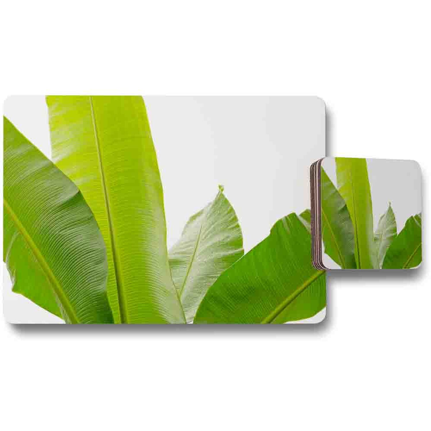 Image of Green Leaves On White Placemat Coaster&hellip;