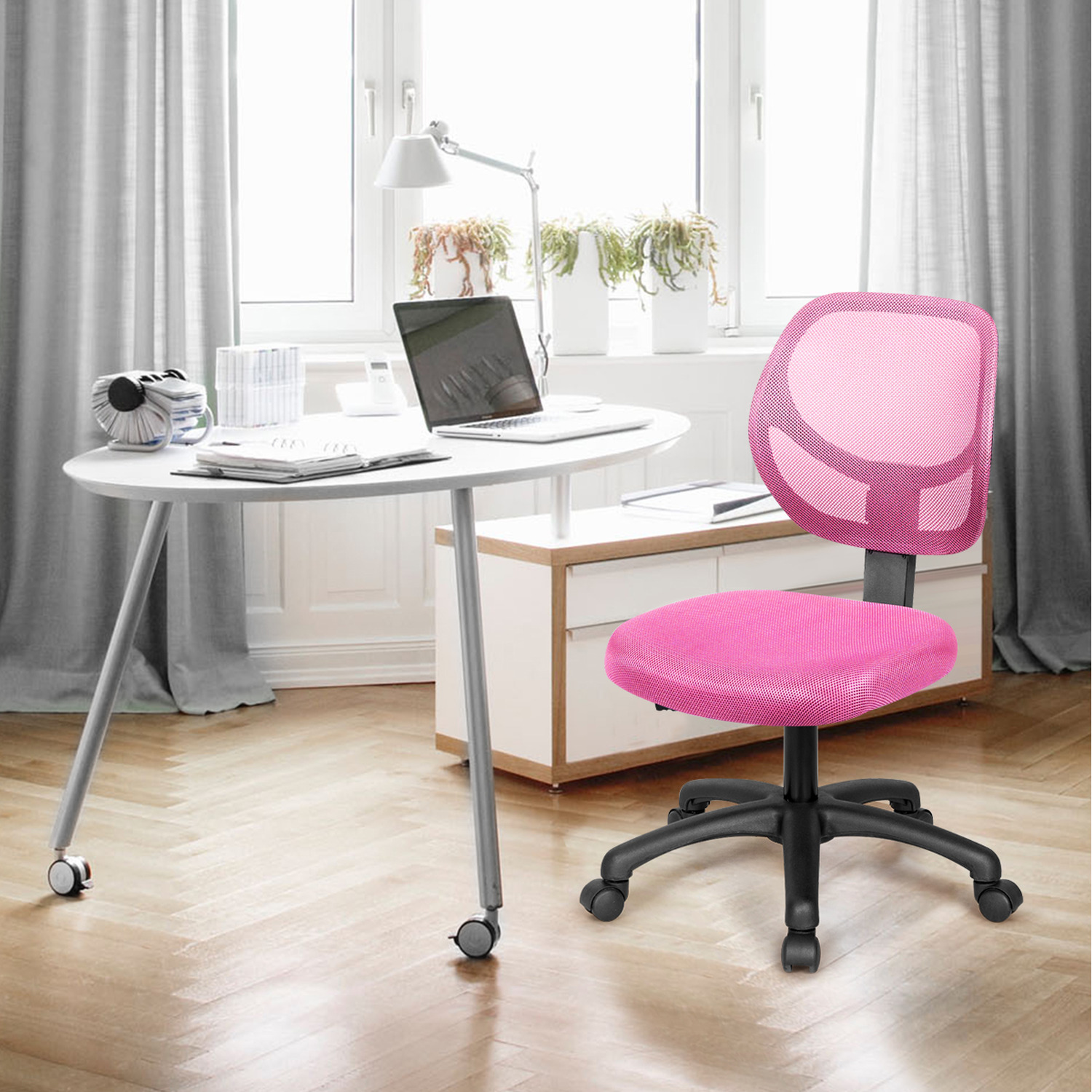 Armless Office Chair Kids Study Chair - Pink