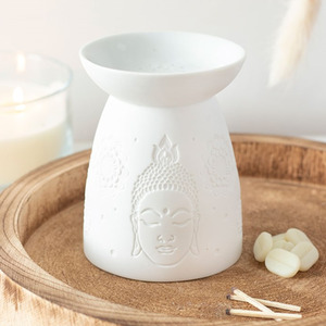 Timeless White Buddha Face Oil Burner with Soft Light