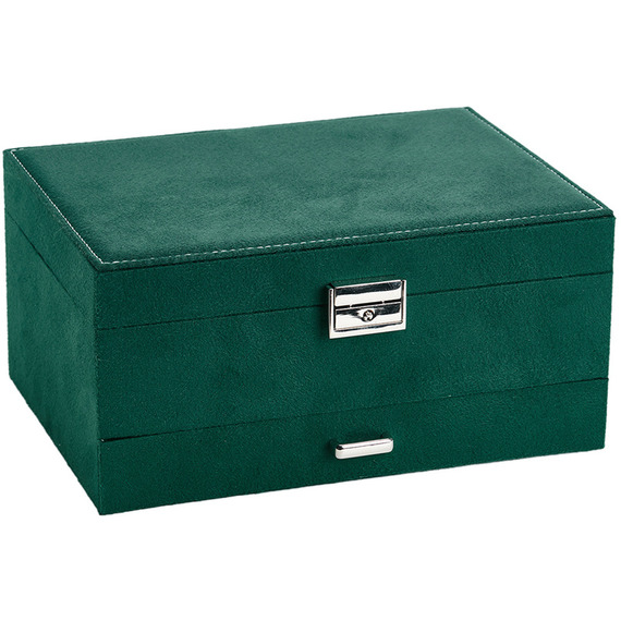 3-Tier Dark Green Velvet Jewelery Box with Lock