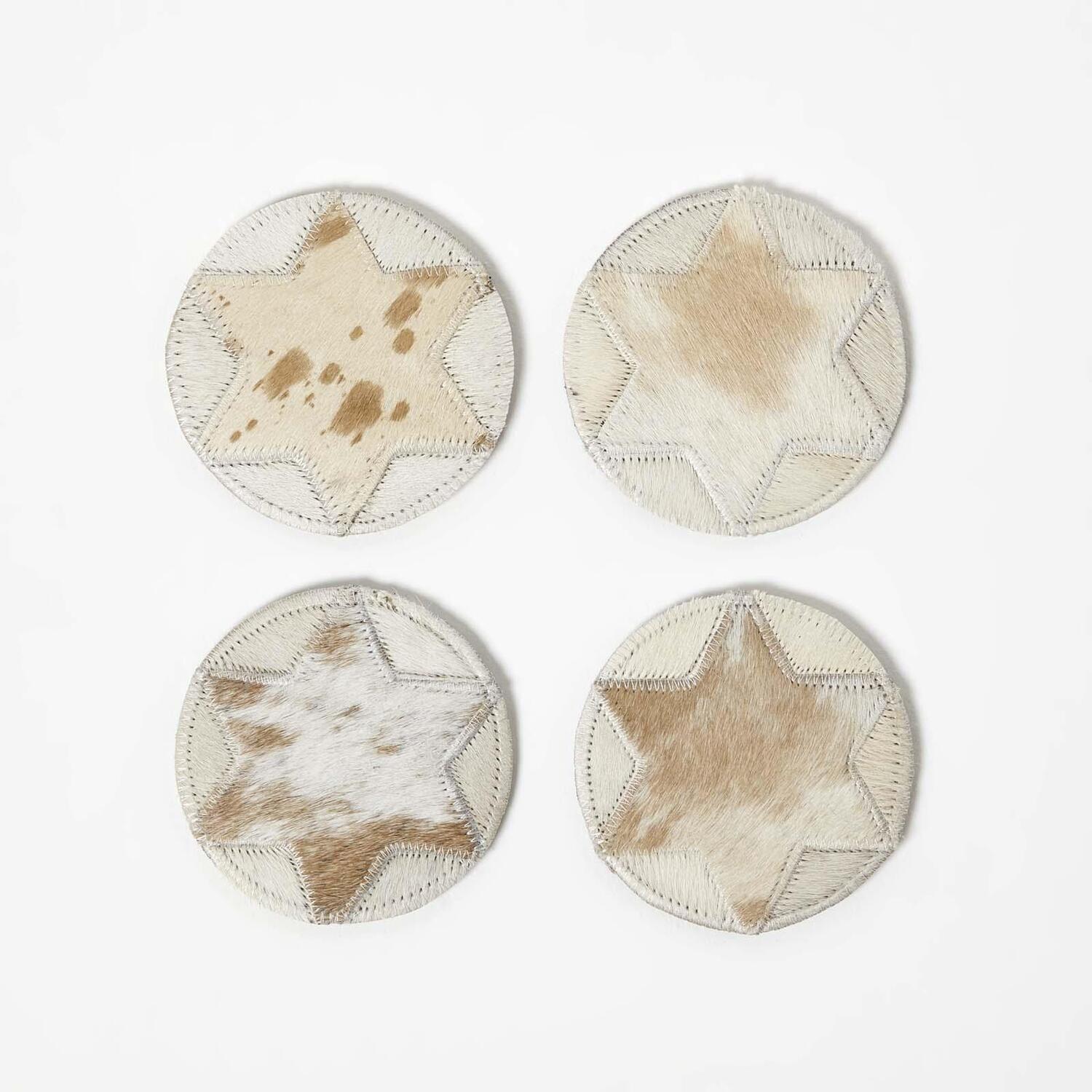 Image of Brown Star Round Leather Coasters Set&hellip;