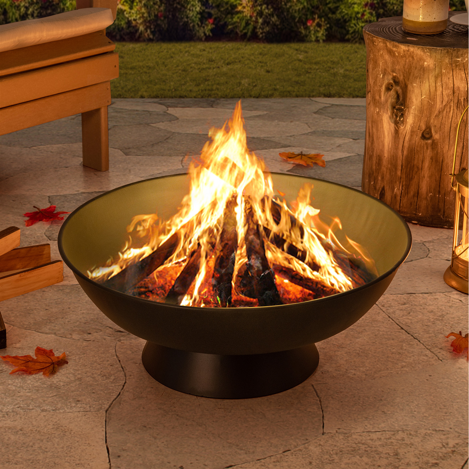 Sunjoy D58x23 5 Cm Outdoor Garden Black Steel Wood Burning Fire Pit - Black