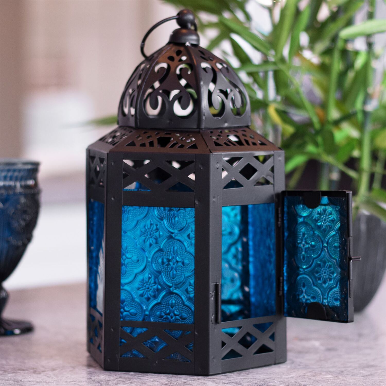 Image of Blue Moroccan Hanging Lantern Tea Light&hellip;