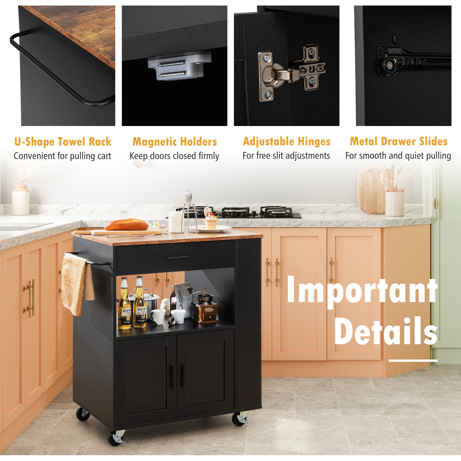 Rolling Kitchen Island Cart - Black