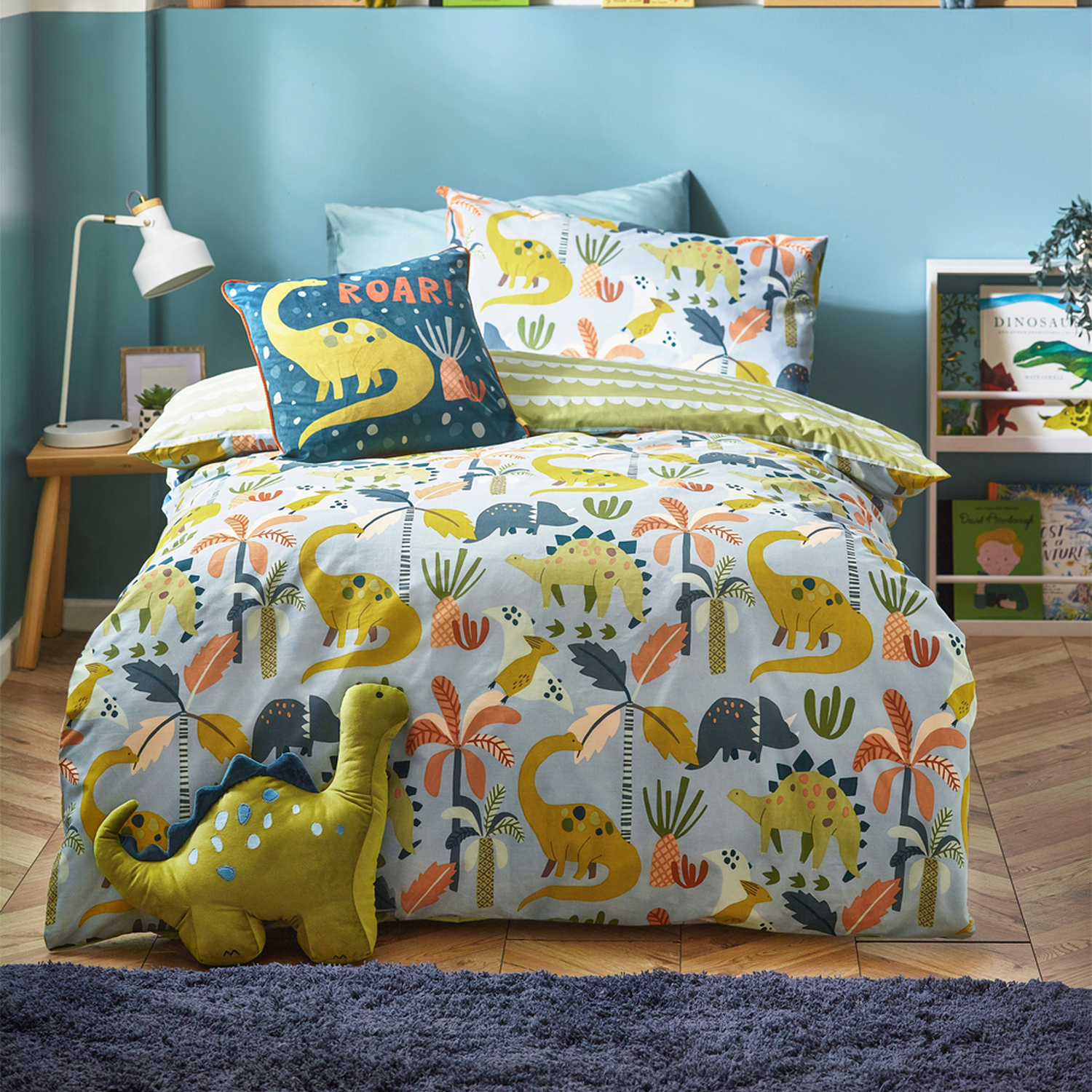 Little Dinos Scandi Duvet Cover Set - Blue Green Double