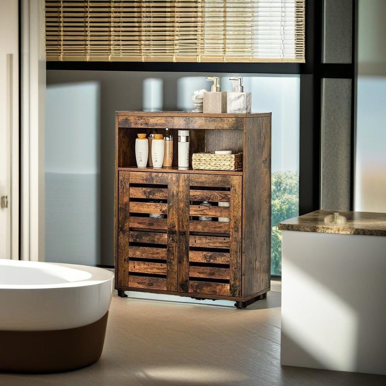 Bathroom Storage Cabinet - 4 Tier - Brown