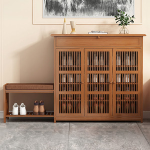 Bamboo Storage Shoe Cabinet with Bench