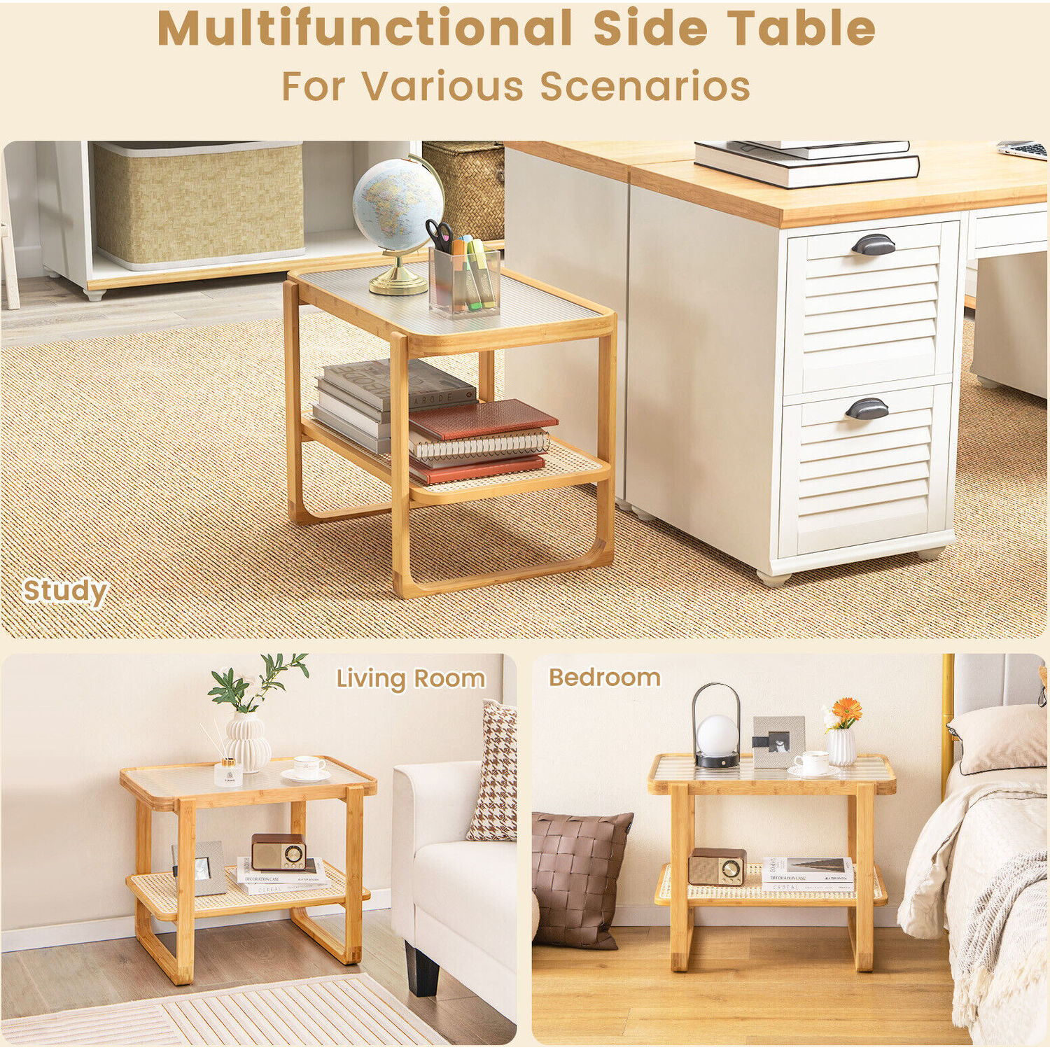 Sofa End Table Nightstand - Brown