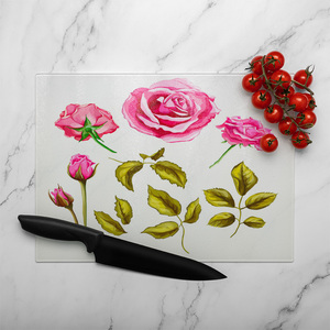 Roses  Leaves Glass Chopping Board-large