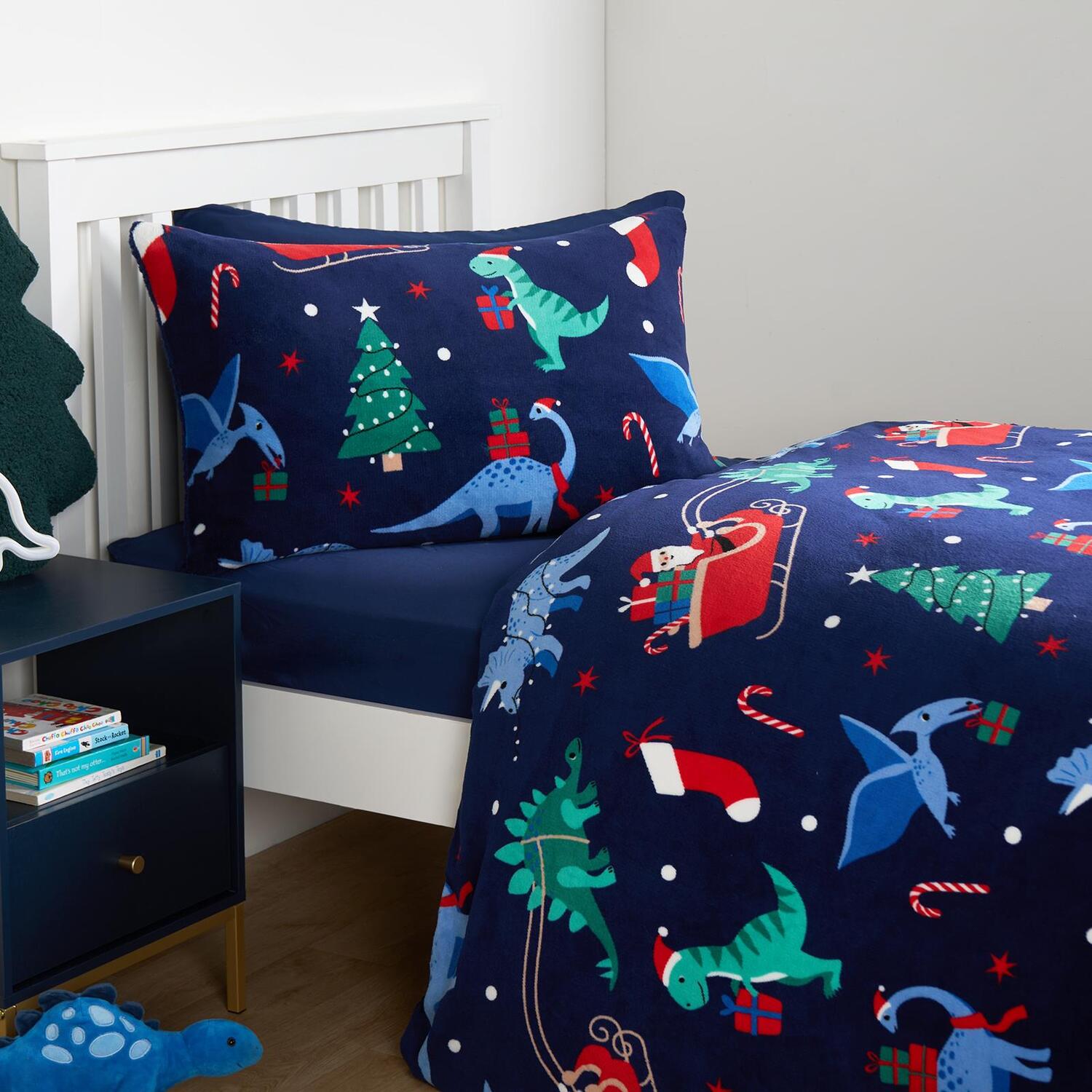 Christmas Dino Sherpa Duvet Set - Navy