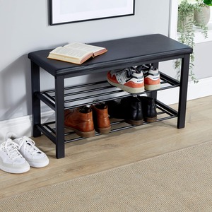 Black Home Source Sleaford Metal Frame Upholstered Shoe Bench  shot 6779836