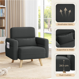 Dark Grey / Fabric, Polyester, Rubberwood, Foam Yaheetech Small Fabric Loveseat Sofa with Pillows shot 7072698