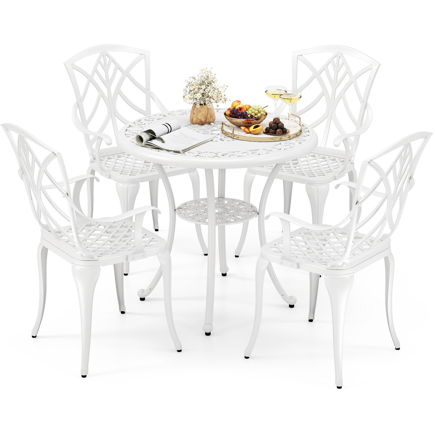 Patio Dining Table Chair Set - White