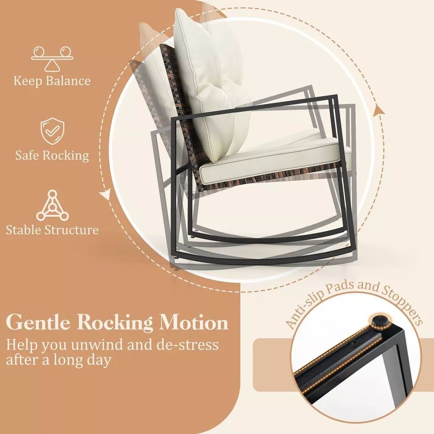 Outdoor Wicker Rocking Bistro Set And Cushions - White