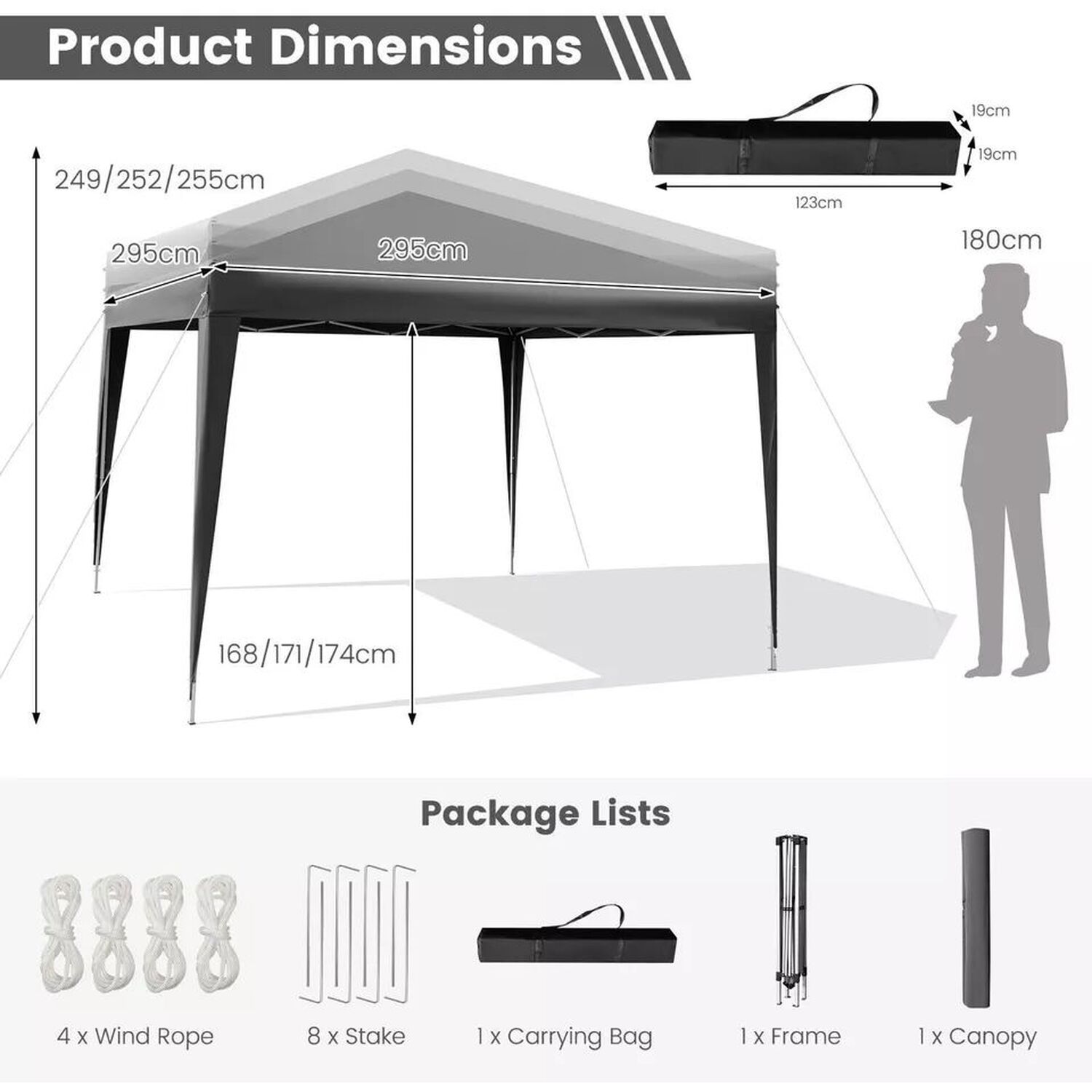 3m X 3m Garden Gazebo - Grey
