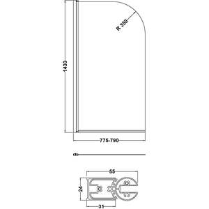 Square Bathtub Front Panel and Bath Screen with Rail Chrome Profile