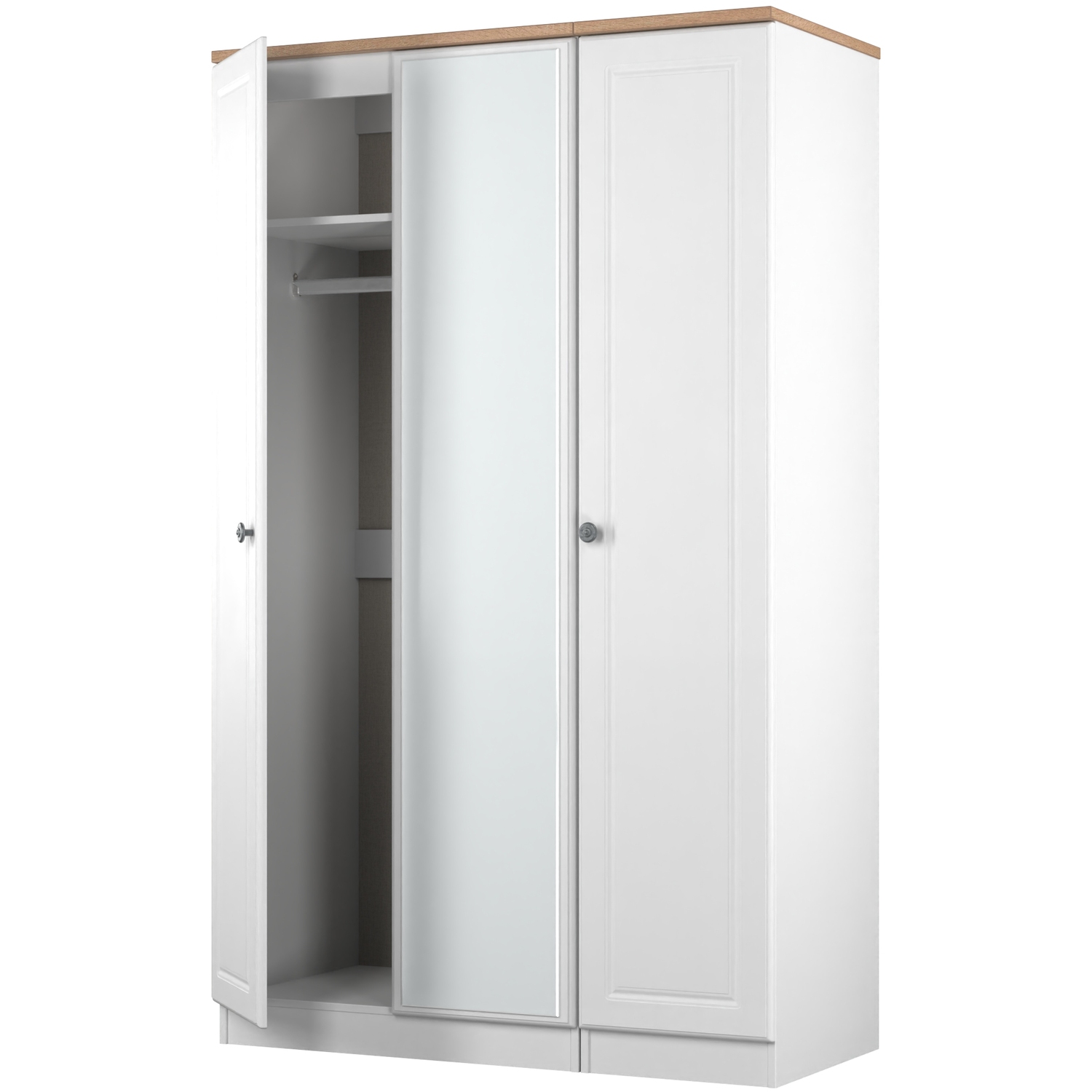 Norfolk Ready Assembled Triple Mirror Wardrobe - White Ash Bardolino Oak