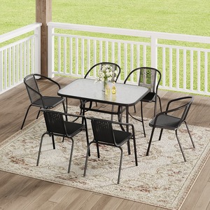 7-Piece Patio Sets with 1 Table and 6 Rattan Chairs