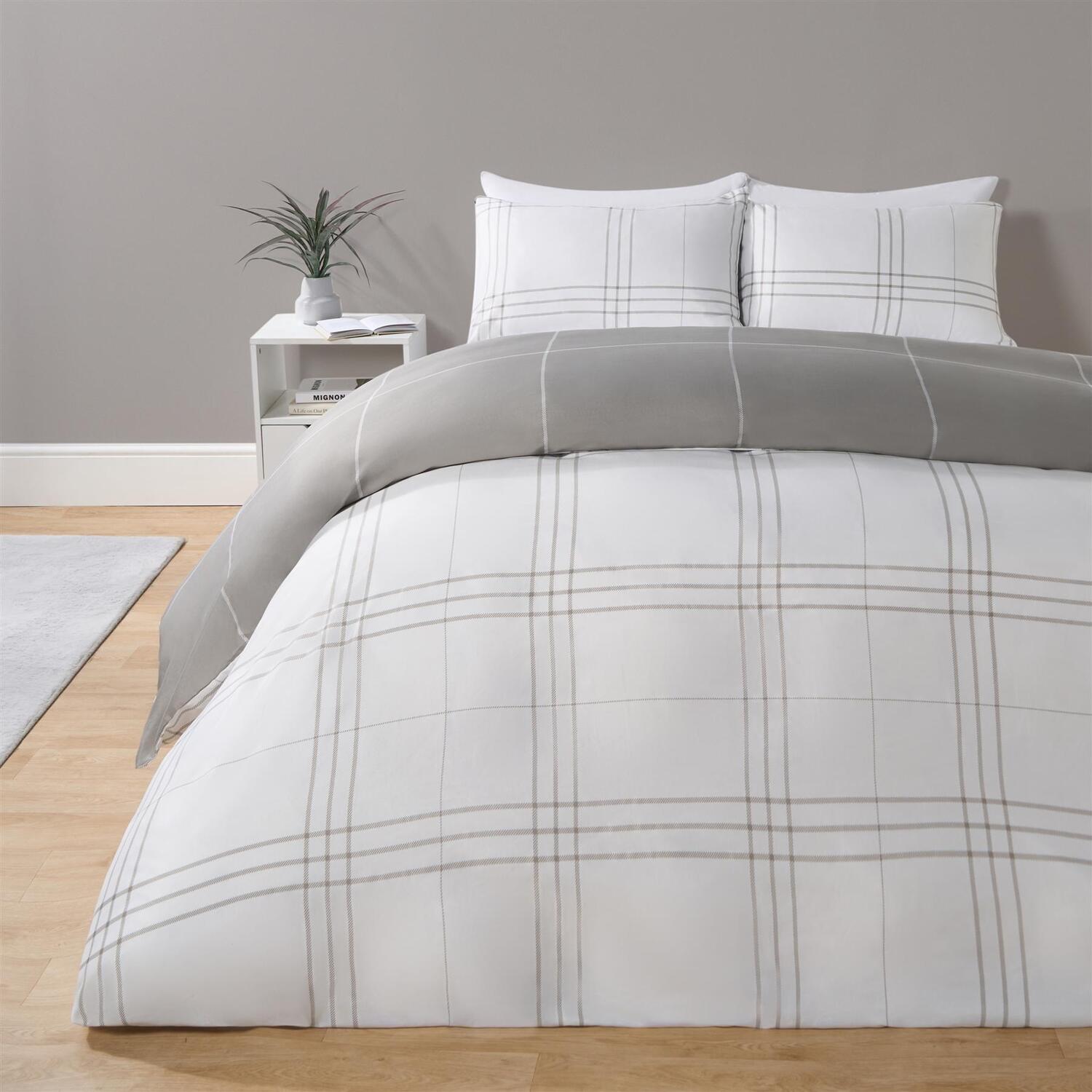 Square Check Duvet Cover Set - Grey Single