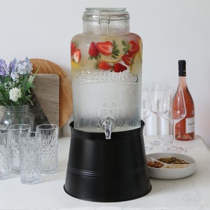 Glass Drinks Dispenser with Tap and Bucket Stand - 8.7L