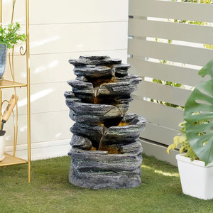 Stacked Shale Waterfall Cascade Water Fountain with LED Lights