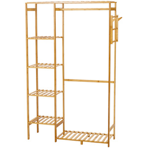 Wooden Clothes Rack with Hooks