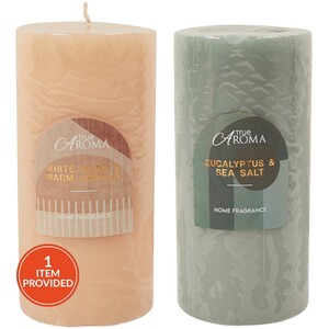 Warm Vanilla or Eucalyptus Scented Pillar Candle
