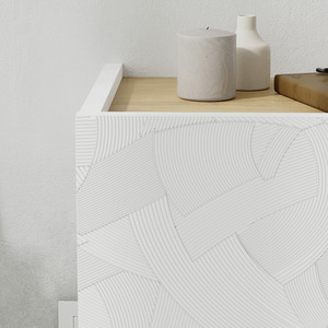 White, Oak Wall Bedside Table with Drawer Handleless Nightstand shot 10683971