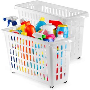 Set of 2 Storage Baskets with Wheels for Home Office Shelves