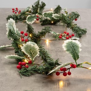 Christmas Artificial Holly Garland LED