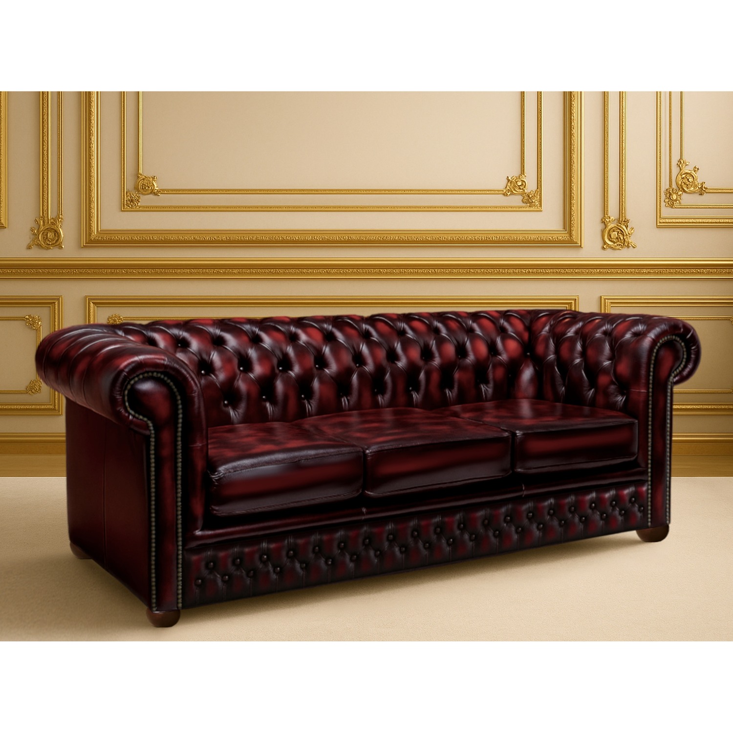 Vintage Leather Chesterfield 3 Seater Sofa Manufactured In The Uk - Red