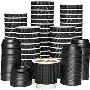 4oz Black Disposable Kraft Paper Ripple Cups With Lids