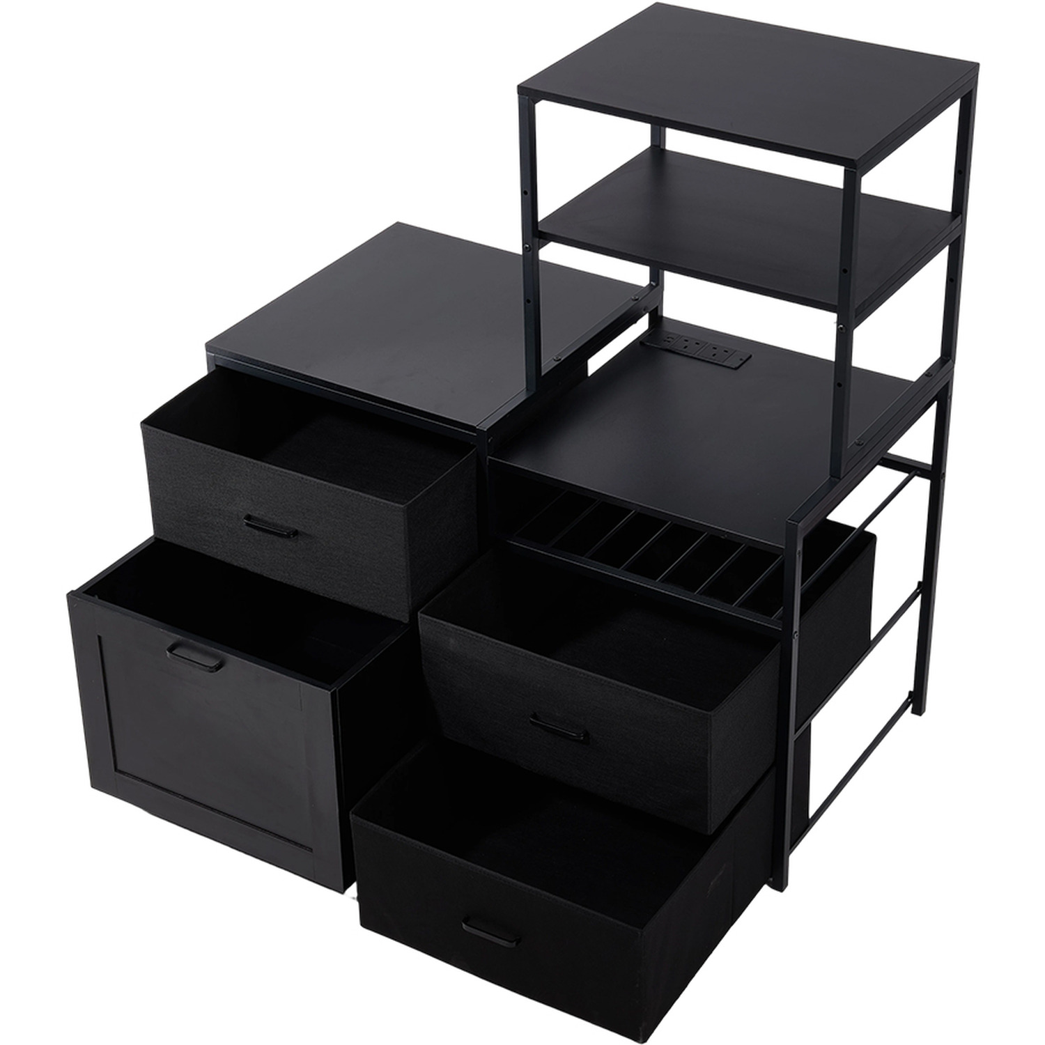 Mini Fridge Stand With Wine Rack And Power Socket - Black
