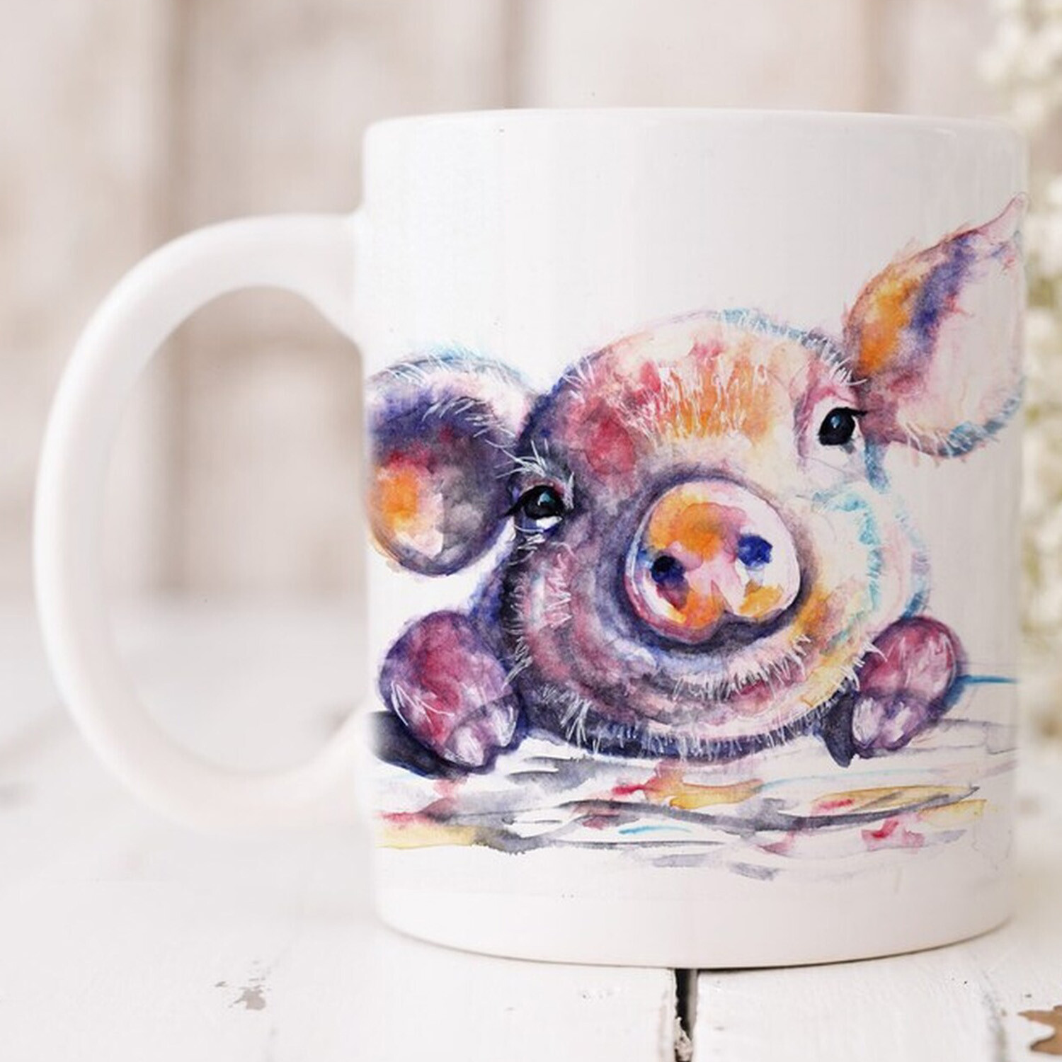 Image of Pig Watercolour Art Mug - Pink