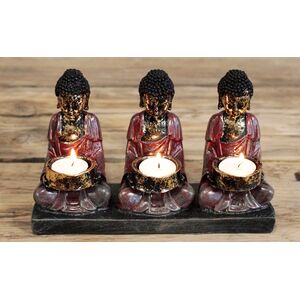 Antique Buddha Three Devotees Candle Holder