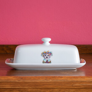 Mikasa Tipperleyhill Porcelain Butter Dish and lid, Puppy Print, 21 x 11 x 7cm