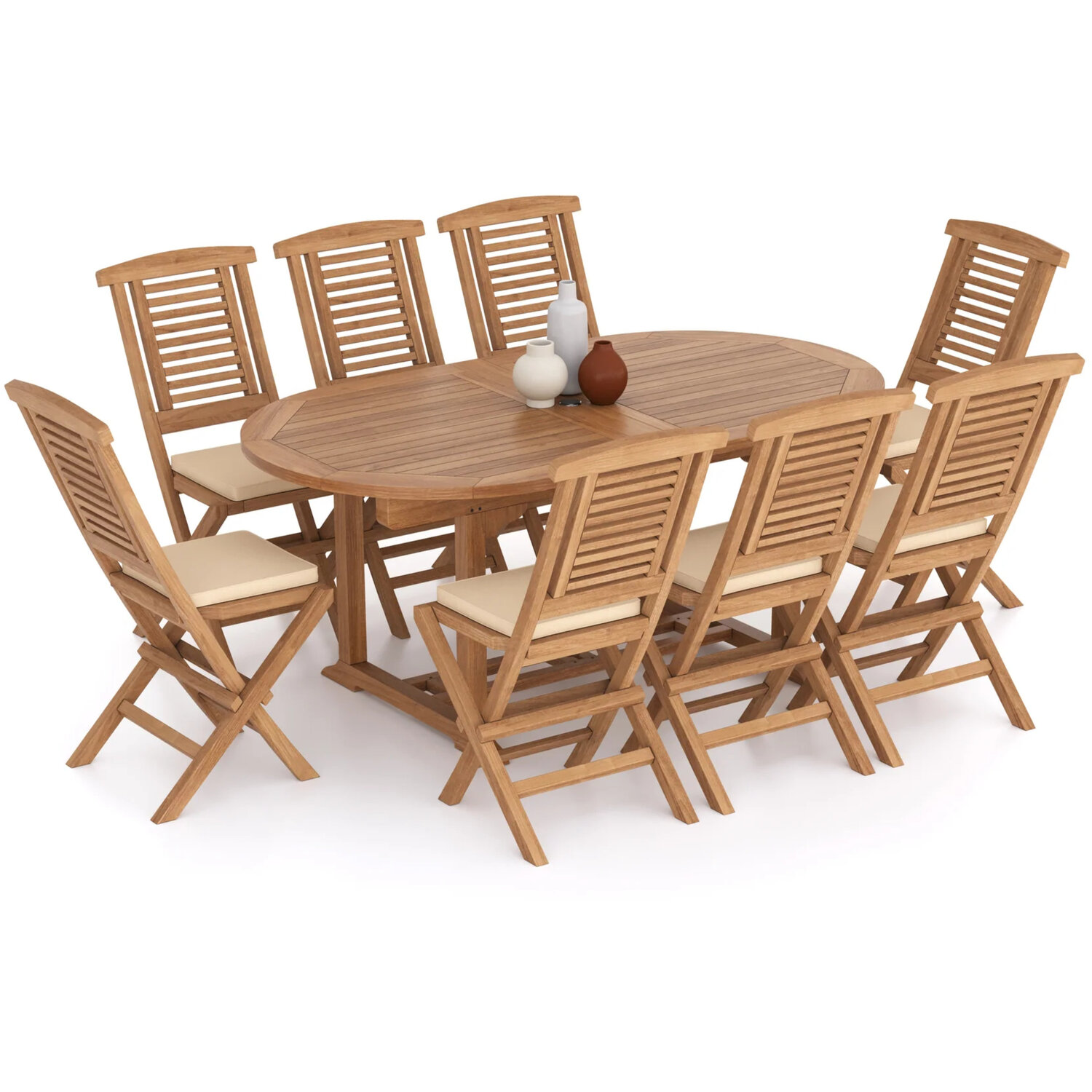 Marseille Teak Garden Dining Table And 8 Seat Chair Set - Teak Table 8 Chairs Black Cushions