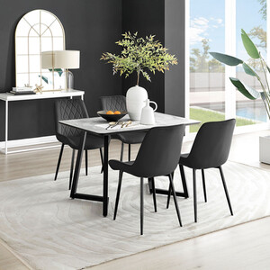 Carson White Marble Effect Dining Table and 4 Pesaro Black Leg Chairs